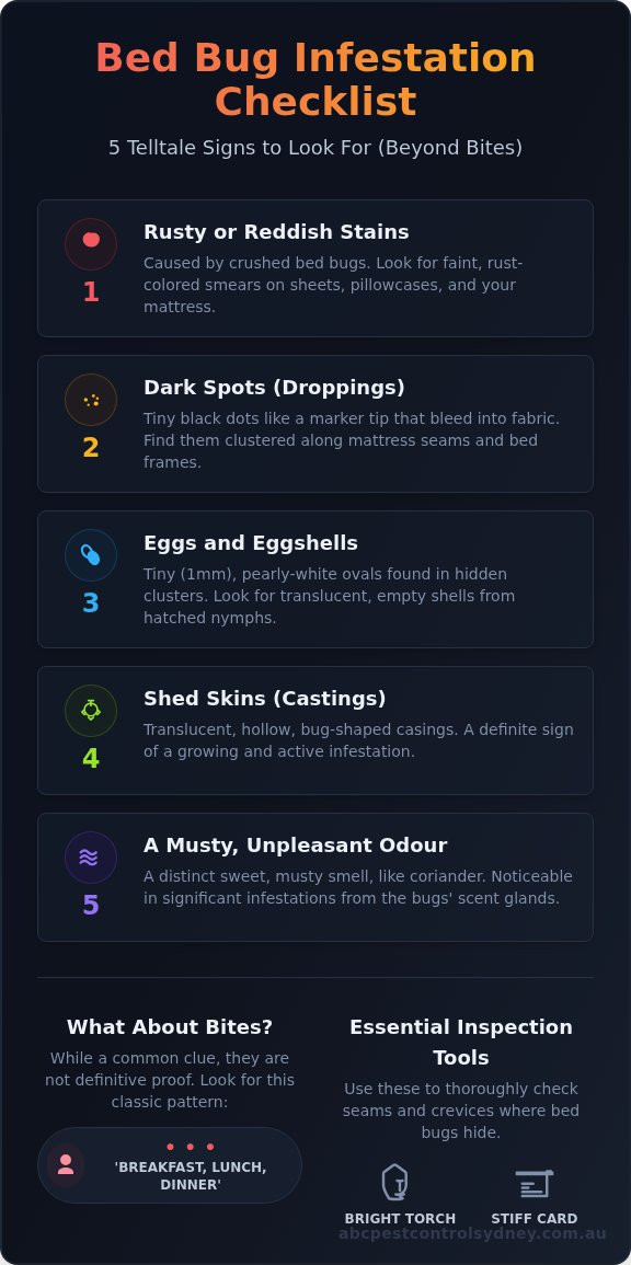 Early Signs of Bed Bugs: A Complete Checklist for Sydney Homes - Infographic