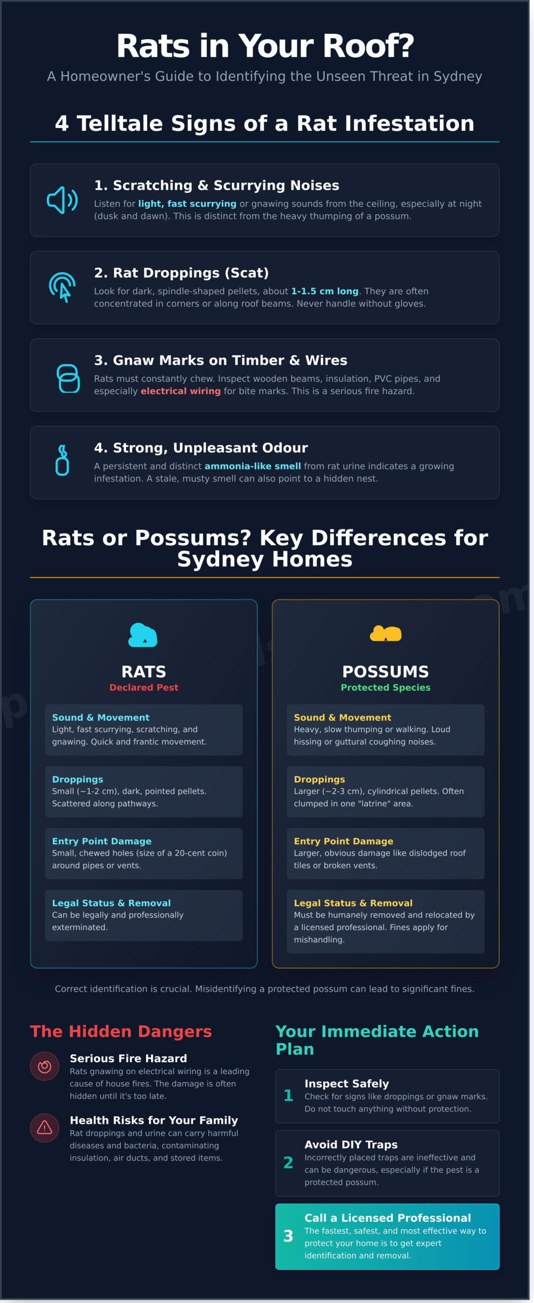 Signs of Rats in the Roof: A Sydney Homeowner’s Guide - Infographic
