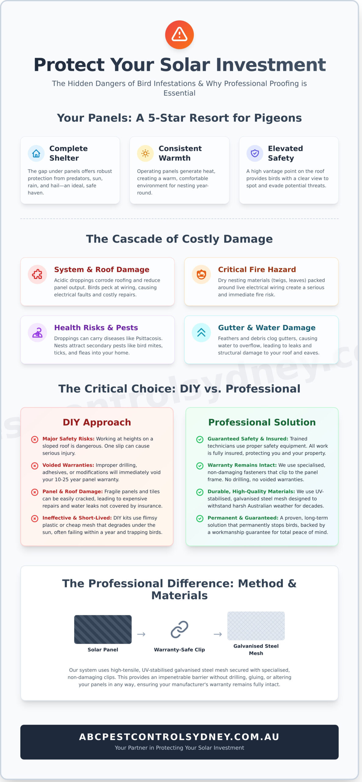 Solar Panel Bird Proofing: A Complete Guide for Sydney Homeowners - Infographic