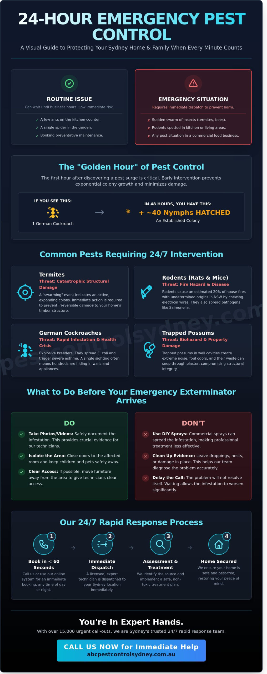 24 Hour Emergency Pest Control Sydney: Rapid Response & Expert Removal - Infographic