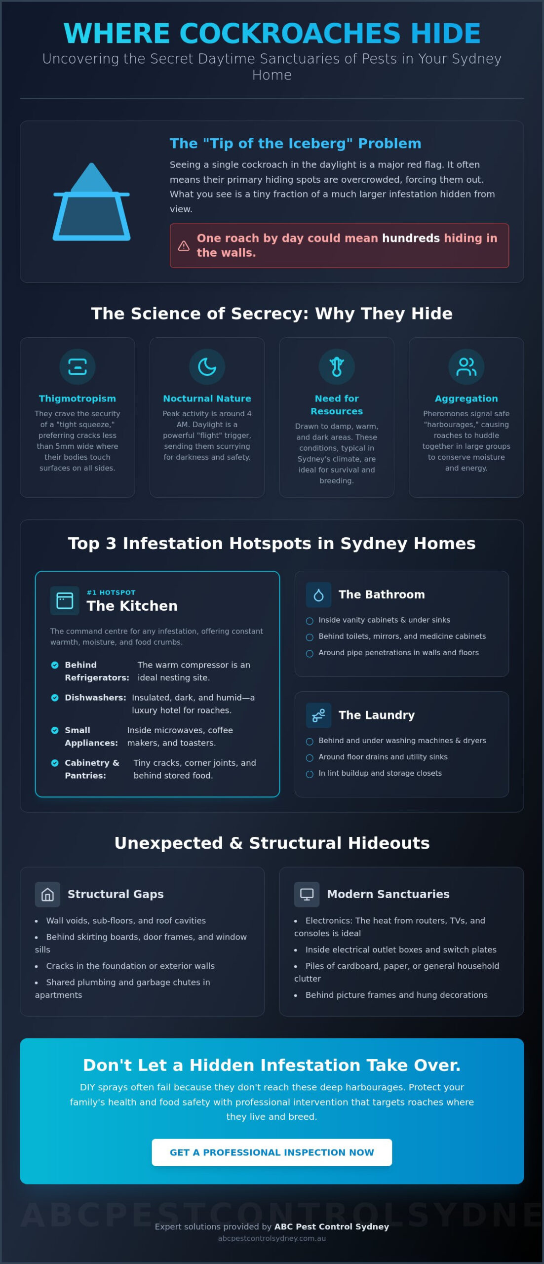 Where Do Cockroaches Hide During the Day? A Sydney Homeowner’s Guide - Infographic