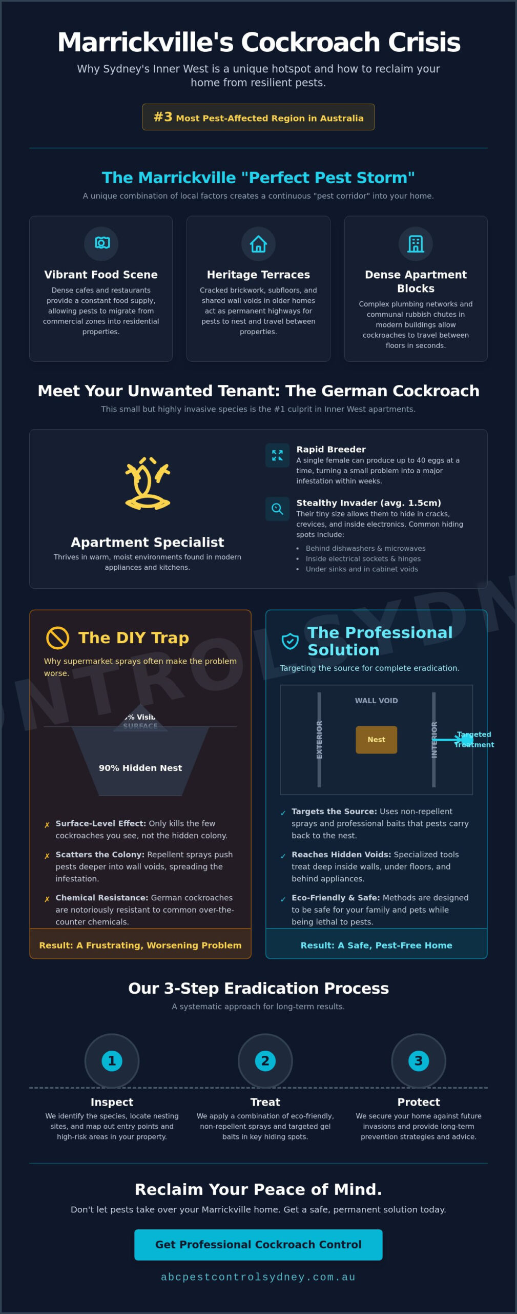 Expert Cockroach Control Marrickville: Professional Solutions for Inner West Homes - Infographic