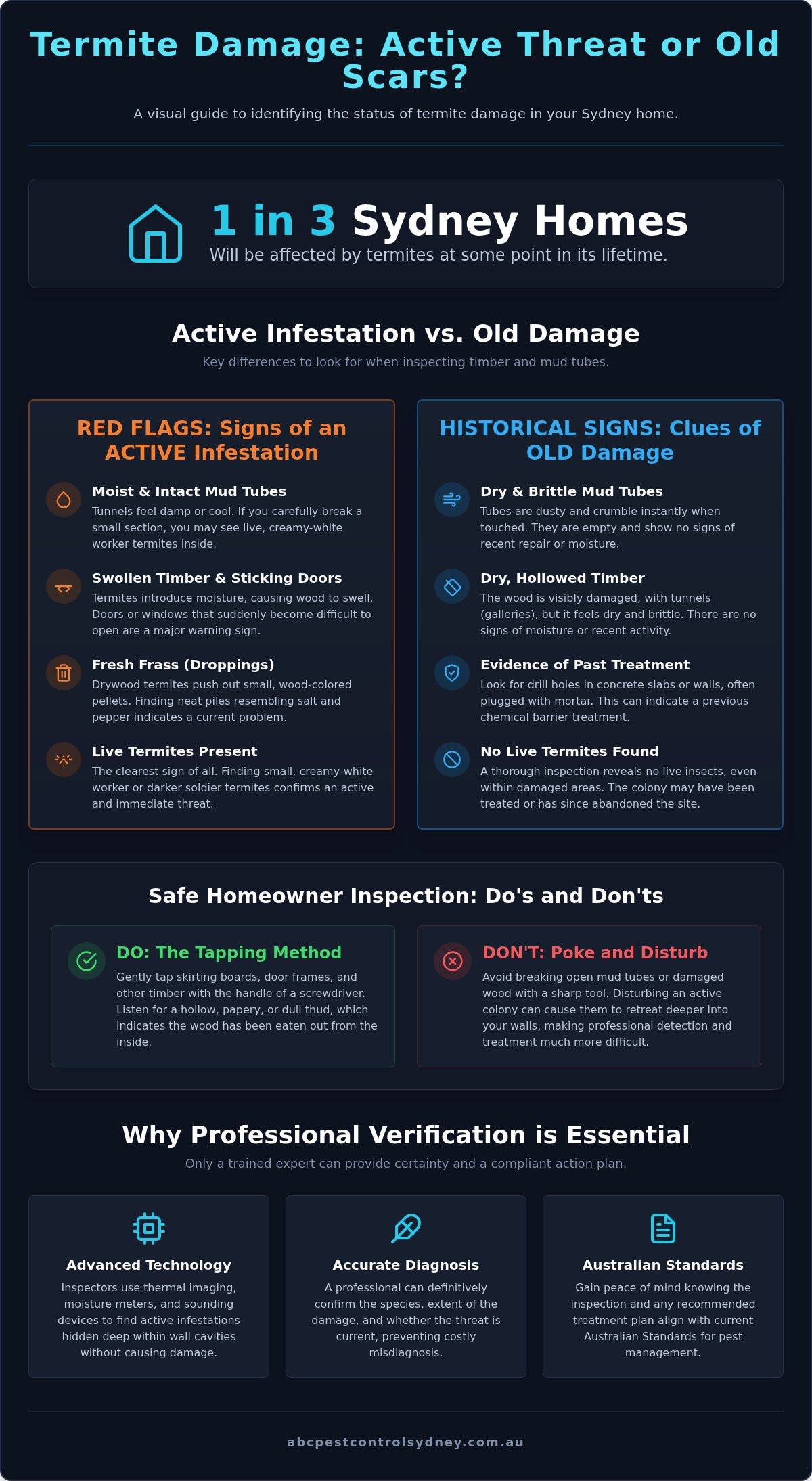 How to Tell if Termite Damage is Old or New: A Sydney Homeowner’s Guide (2026) - Infographic