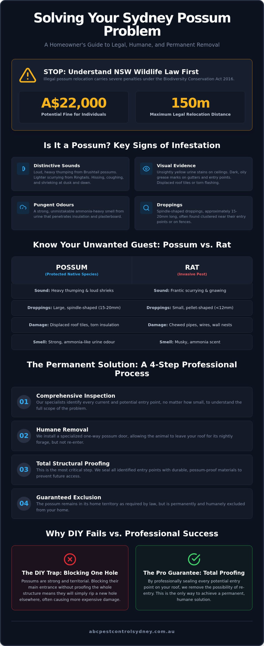 Humane Possum Removal Sydney: Licensed & Legal Solutions for 2026 - Infographic