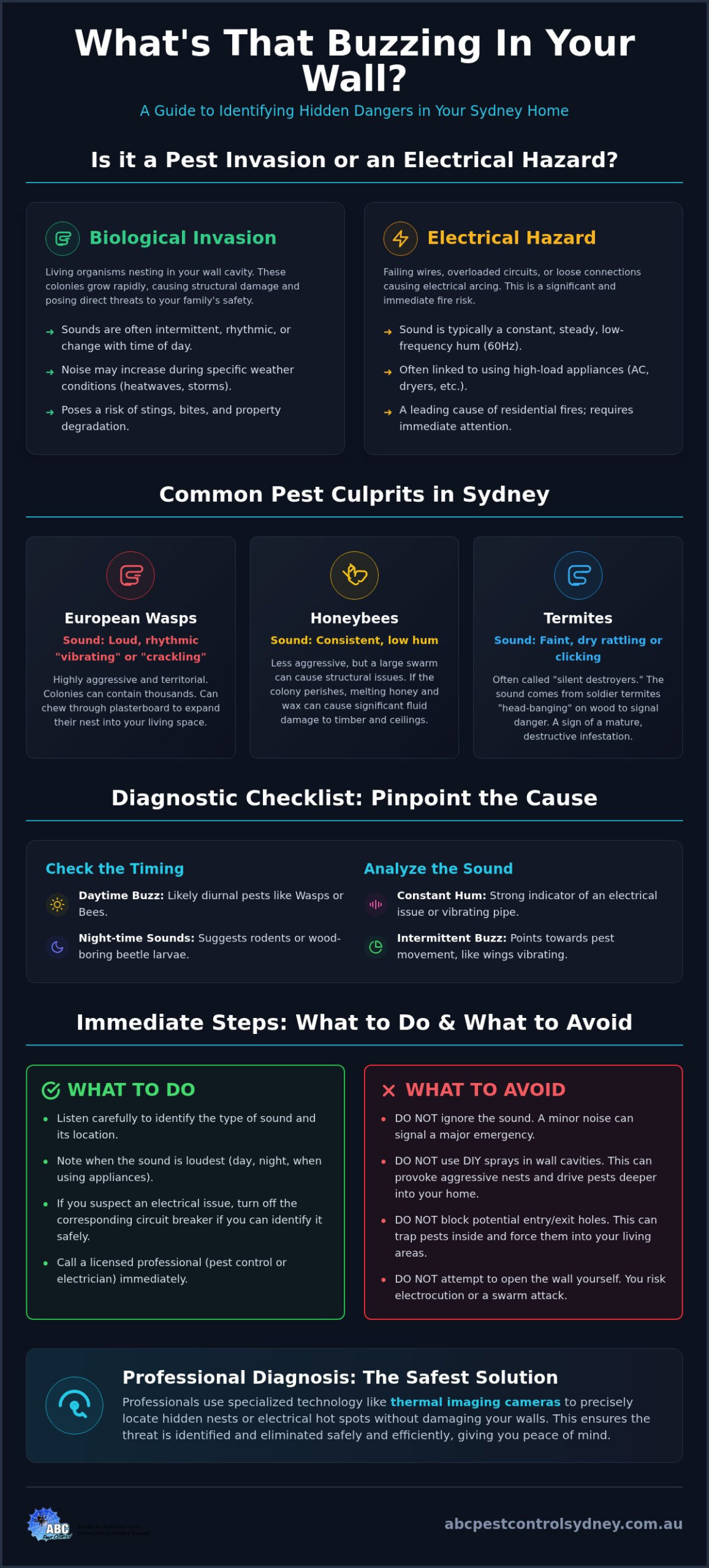 Buzzing Sound in Wall Cavity: Causes, Risks, and How to Fix It - Infographic