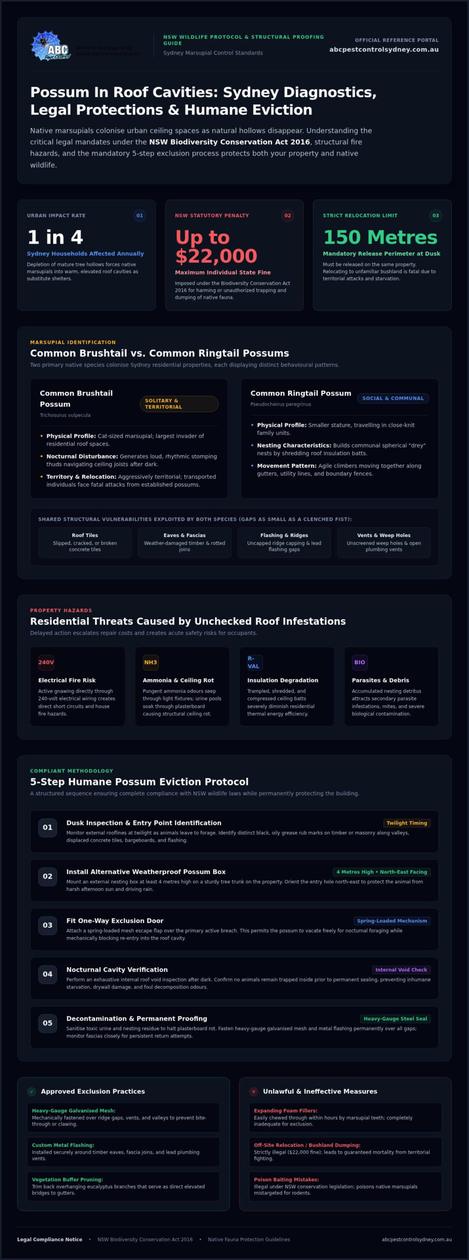 Possum in Roof Removal Sydney: The Complete Guide to Safe Eviction and Proofing - Infographic